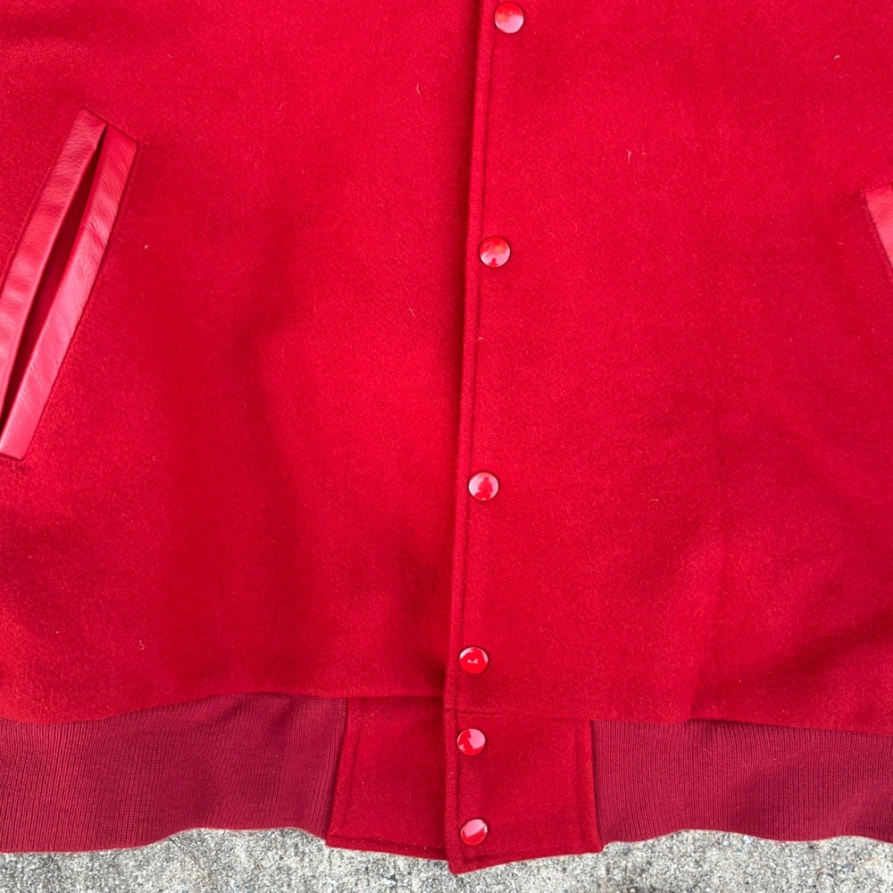 Vintage 90s Varsity Jacket Mens XXL‎ Red Good Wool Leather Sleeves Made in USA - Picture 2 of 9